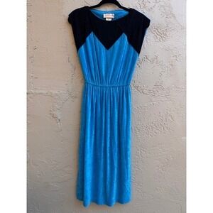 Vintage Joseph Magnin Colorblock Arnel Midi Dress Retro Disco Mod Cocktail